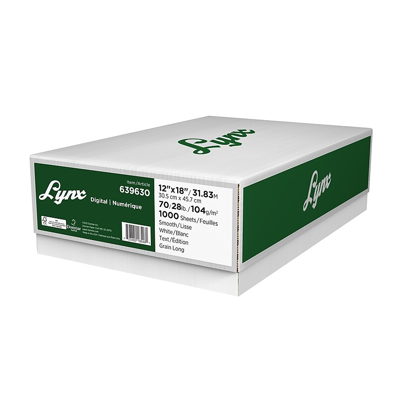 Domtar Lynx Opaque 12" x 18" Laser Paper, 70 lbs., White, 1000/Case (639630) image 1