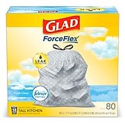 Glad® ForceFlex Tall Kitchen Drawstring Trash Bags, 13 Gallon, Fresh Clean Scent with Febreze Freshness, 80 Count (78899)