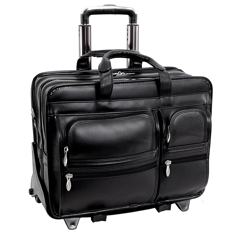 McKlein Clinton P Series Laptop Rolling Briefcase, Black Leather (88445) image 1