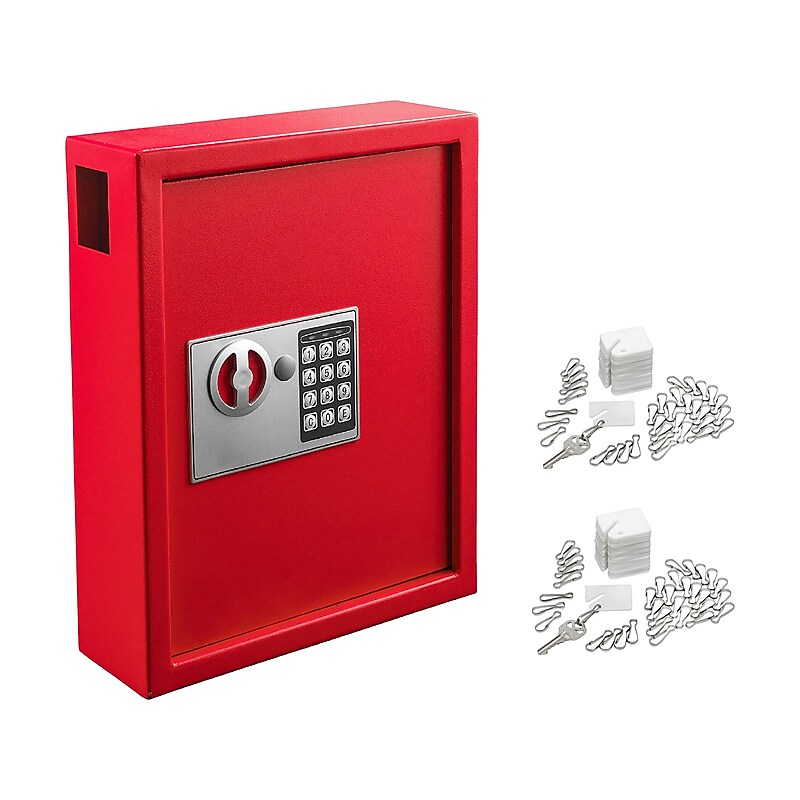 AdirOffice 40-Key Digital Lock Key Cabinet with Key Tags, Red (680-40-RED-689-PKG) image 1
