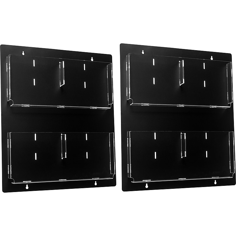 AdirOffice Wall Mounted Literature Holder Acrylic Magazine Rack with Adjustable Pockets, Black, 2/Pack (640-2023-BLK-2PK) image 1