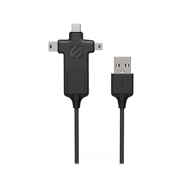 scosche SmartSync 3' USB Type-A to Micro-USB/Mini-USB/Mini-USB Type-B/USB Type-C Cable, Male to Male, Black (MMMC-SP) image 1