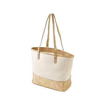 Martha Stewart Deluxe Beige/Gold Canvas/Faux Leather Tote, Medium (MS106C)