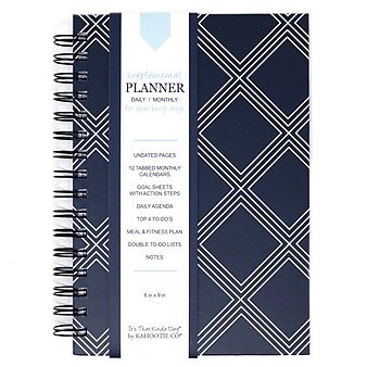 Kahootie Co Daily Planner For Your Busy Days, 6" x 9", Navy Diamonds (ITKDND)