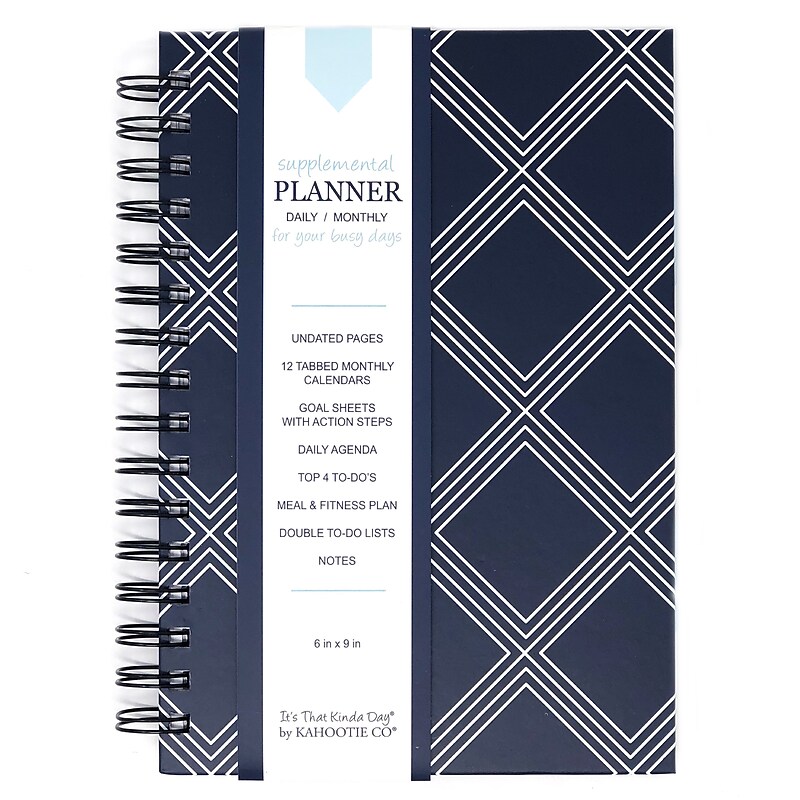 Kahootie Co Daily Planner For Your Busy Days, 6" x 9", Navy Diamonds (ITKDND) image 1
