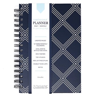 Kahootie Co Daily Planner For Your Busy Days, 6" x 9", Navy Diamonds (ITKDND)