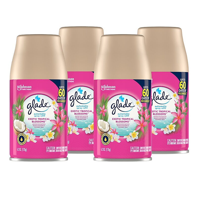 Glade Air Freshener Automatic Spray Refill, Exotic Tropical Blossoms Scent, 6.2 Oz., 4/Pack (318296) image 1