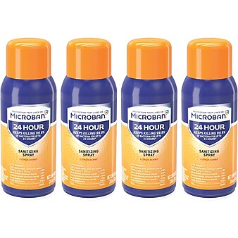 Microban 24 Disinfecting Sanitizing Spray, Citrus Scent, 2.8 Oz., 4/Pack (02911)