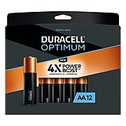 Duracell Optimum AA  Batteries, Pack of 12/Pack, Long Lasting Alkaline Batteries with a Resealable Package (24394663)