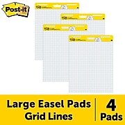 Post-it® Super Sticky Easel Pad, 25" x 30", White with Blue Grid, 30 Sheets/Pad, 4 Pads/Pack (560-VAD-4PK)