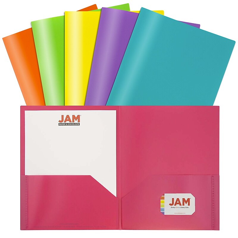 JAM Paper Plastic POP 2-Pocket Presentation Folder, Multicolored, Assorted Colors, 6/Pack (383EFassrt) image 1