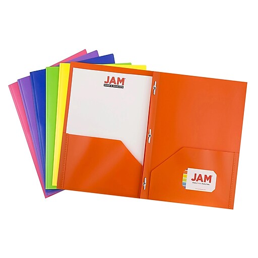 JAM Paper 2Pocket Plastic Folders with Fastener Clasps, Multicolored