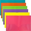 JAM Paper Plastic POP 2-Pocket Presentation Folder, Assorted Colors, 6/Pack (383EFassrt)