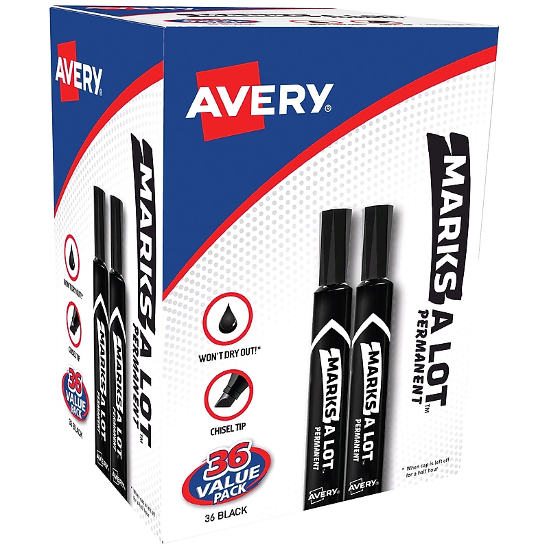 Avery Marks A Lot Tank Permanent Markers, Chisel Tip, Black, 36/Pack (98206AVE) image 1