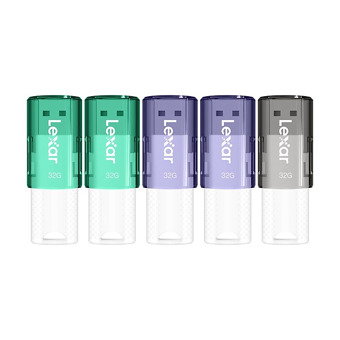 Lexar JumpDrive 32GB USB 2.0 Flash Drive, Assorted Colors, 5/Pack