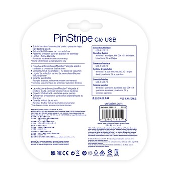 Verbatim PinStripe 32GB USB 2.0 Type A Flash Drive, Assorted Colors, 5/Pack (70055)