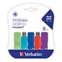 Verbatim PinStripe 32GB USB 2.0 Type-A Flash Drive, Assorted Colors, 5/Pack (70055)~#|#~sp170263850_sc7