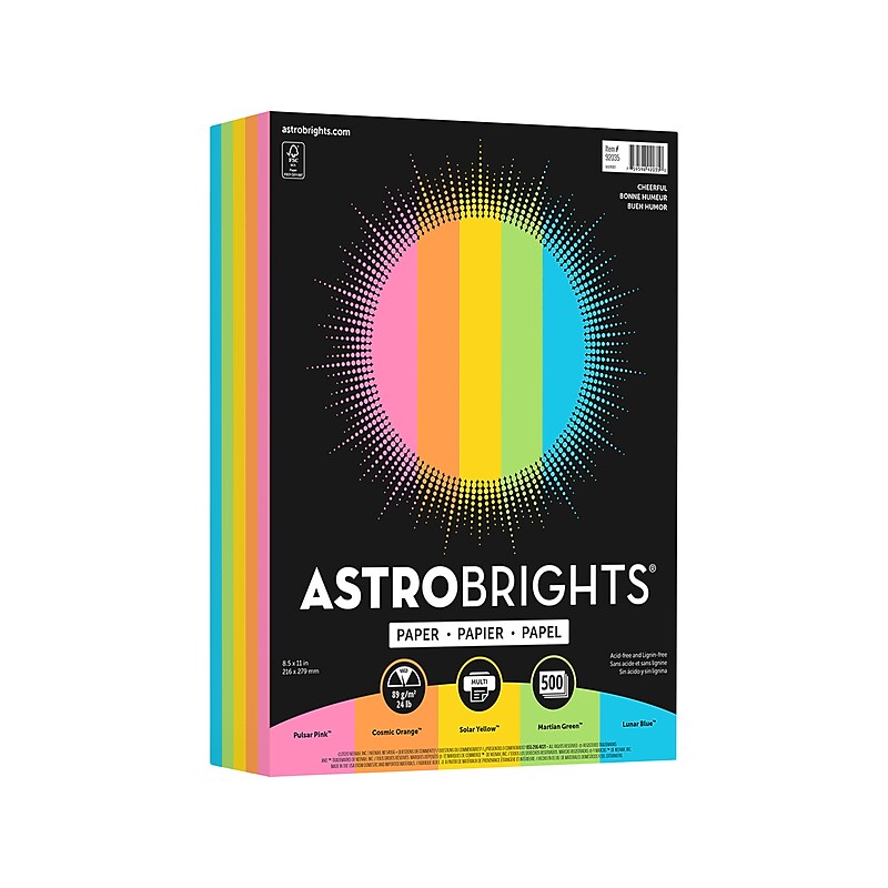 Astrobrights Cheerful Colored Paper, 24 lbs., 8.5" x 11", Assorted Colors, 500 Sheets/Pack (92035) image 1