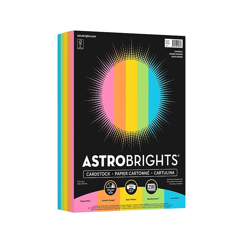 Astrobrights Cheerful Colored Paper, 65 lbs., 8.5" x 11", Assorted Colors, 250 Sheets/Pack (92034) image 1