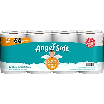 Angel Soft Mega Toilet Paper, 2-Ply, White, 320 Sheets/Roll, 16 Rolls/Pack (79423/01)