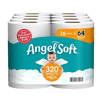 Angel Soft Mega Toilet Paper, 2-Ply, White, 320 Sheets/Roll, 16 Rolls/Pack (79423/01)