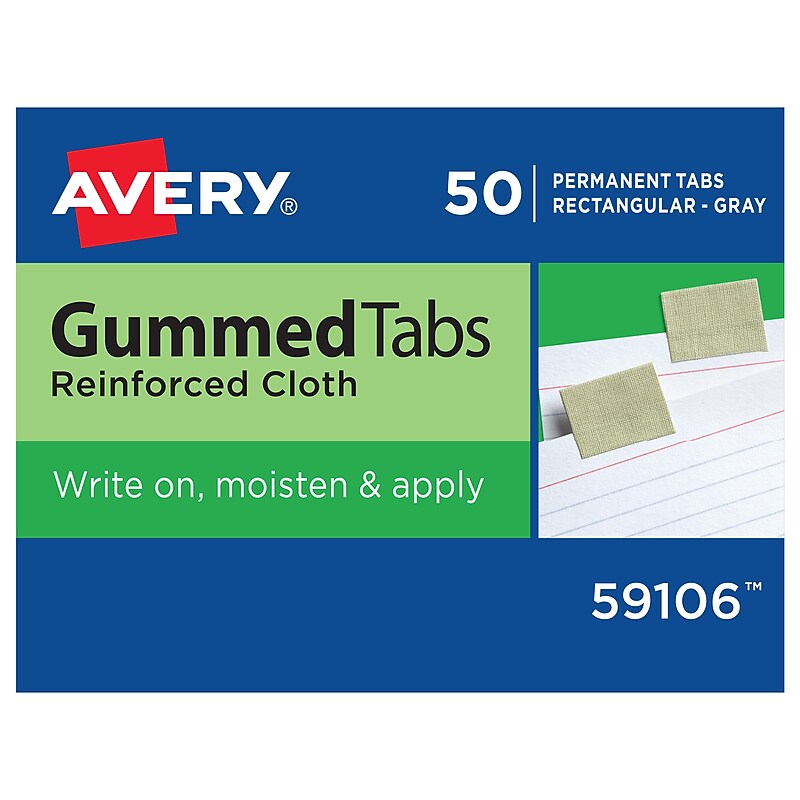 Avery Rectangle Gummed Tabs w/ Reinforced Cloth, 1/2", Gray, 50/Box (59106) image 1