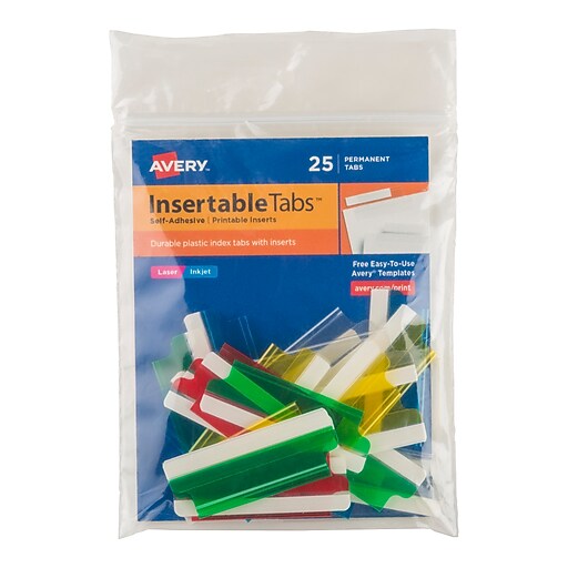 Avery SelfAdhesive Index Tabs with Printable Inserts, 2" Assorted Tabs