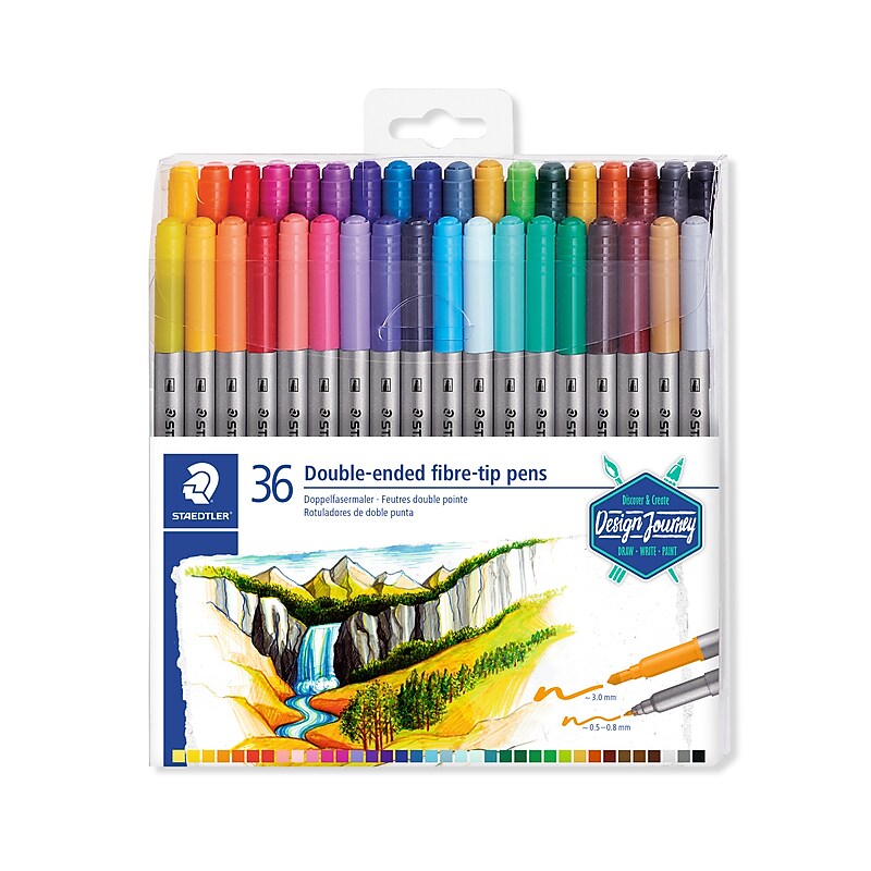 Staedtler Double Ended Fiber Tip Pen, Assorted Ink, 36/Pack (3200TB36) image 1