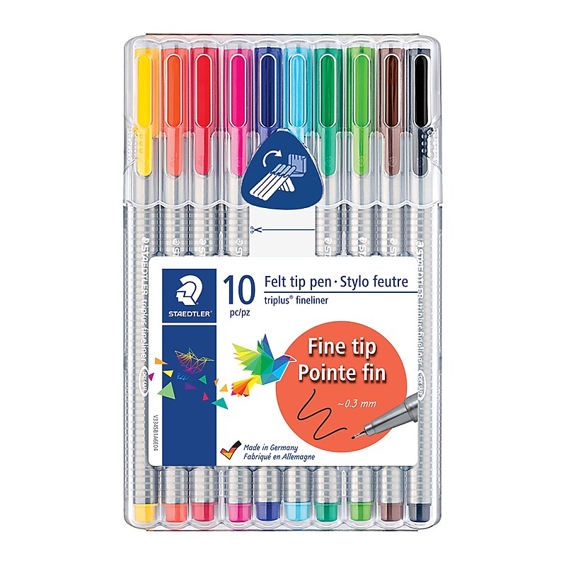 Staedtler triplus Fineliner 334 Felt Pens, Super Fine Point, Assorted Ink, 10 Pack (334 SB10US) image 1
