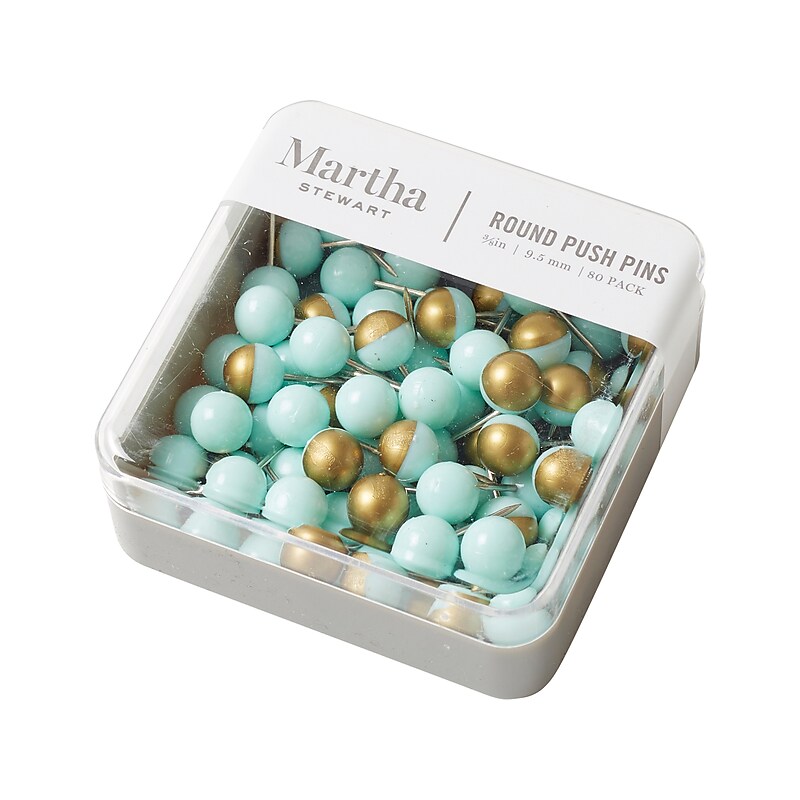 Martha Stewart Round Push Pins, Blue/Gold, 80/Pack (MS104N) image 1