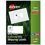 Avery EcoFriendly Laser/Inkjet Shipping Labels, 2" x 4", White, 1000 Labels Per Pack (48163)
