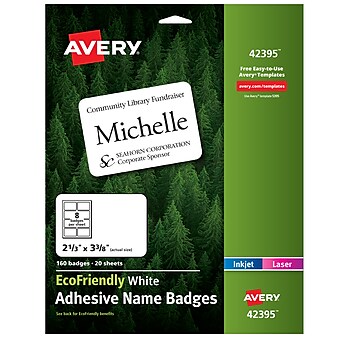 Avery EcoFriendly Adhesive Name Tags, 2-1/3" x 3-3/8", White, 160/Pack (42395)