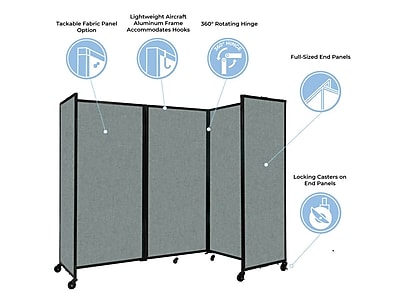 Versare Room Divider 360 Portable Wall Partition 3 Panels Wide 8'6" x 5' Cloud Gray Fabric Panels - Thumbnail 2