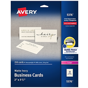 Avery Business Card, 3.5" x 2", Uncoated, Ivory, 250/Pack (5376)