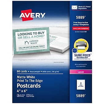 Avery Uncoated Postcards, 6" x 4", White, 80/Box (5889)