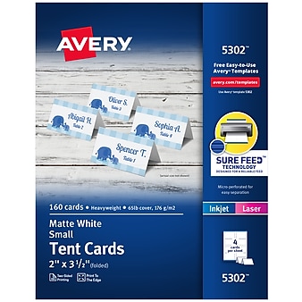 Avery Small 2"H x 3.5"W White Matte Table Tents, Inkjet/Laser, 160/Box