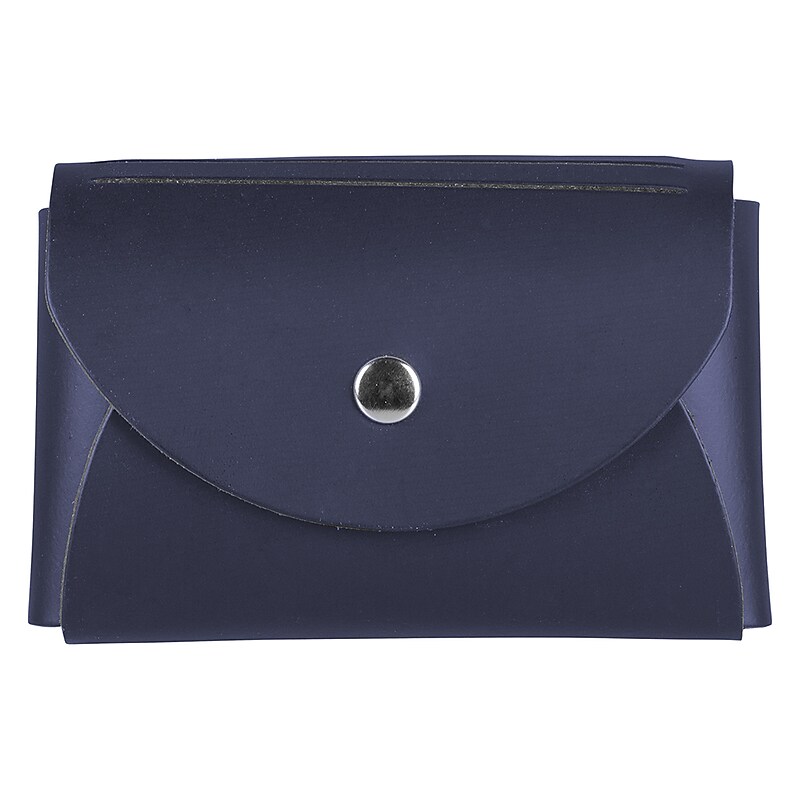 JAM Paper® Italian Leather Business Card Holder Case with Round Flap, Navy Blue, Sold Individually (233329917) image 1