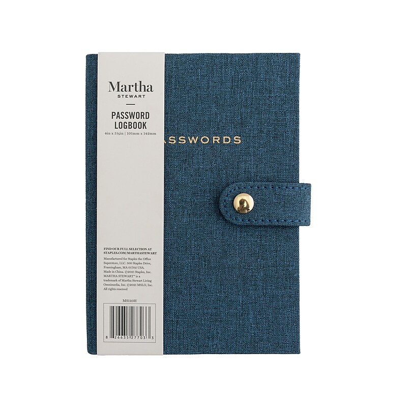Martha Stewart Password Book, 4" x 5.5", Ruled, 72 Sheets, Navy (MS110H) image 1