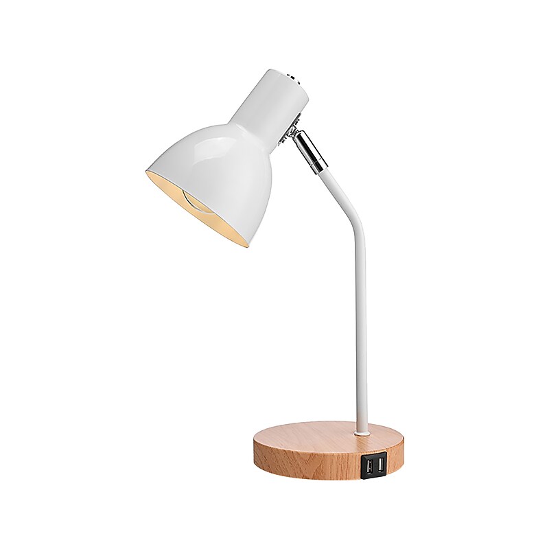 Rumi Lighting Incandescent Desk Lamp, 15.35", White/Wood Grain (ERPL36) image 1