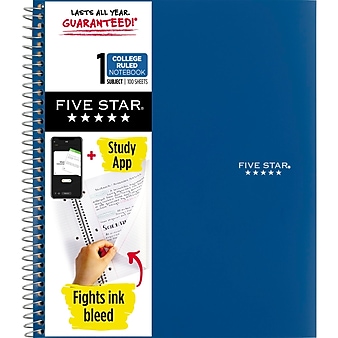 Mead Five Star 1-Subject Notebook, 8.5" x 11", College Ruled, 100 Sheets, Each (06206/08076)