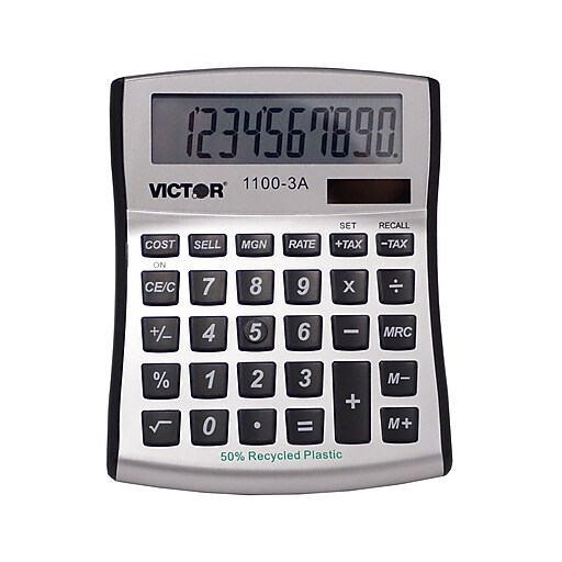 Victor 11003A 10Digit Desktop Calculator, Silver Staples