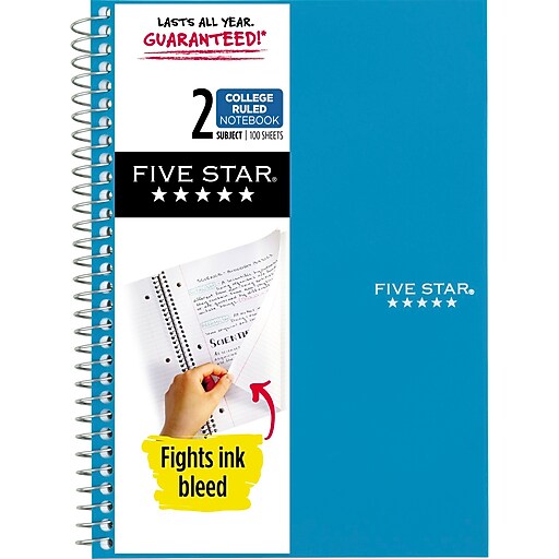 Five Star Premium 2Subject Notebooks, 6" x 9.5", College Ruled, 100