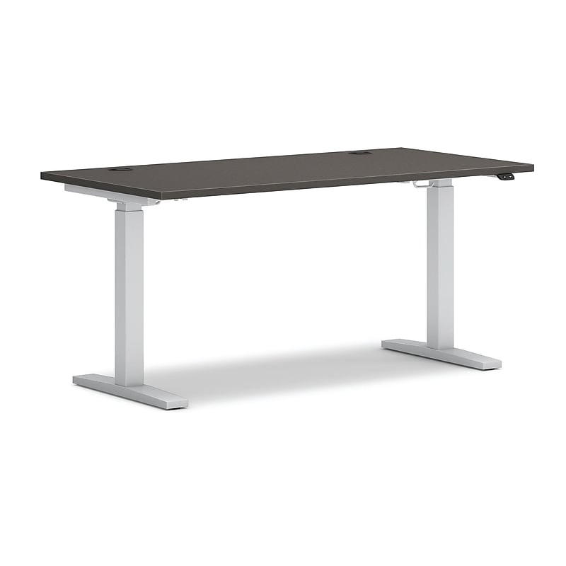 HON Mod 60"W Rectangular Adjustable Standing Desk, Slate Teak/Nickel (HLPLRW6030CONHATSL1) image 1