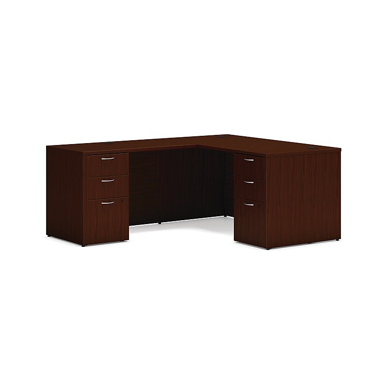 HON Mod 60"W L-Shaped Workstation, Traditional Mahogany (HLPL6072LDESK2BBFTM1) image 1