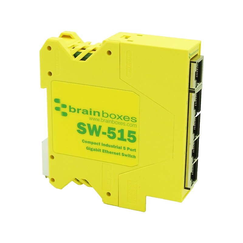 Brainboxes Industrial 5-Port Gigabit Ethernet Unmanaged Switch, 10/100/1000 Mbps, Yellow (SW-515) image 1