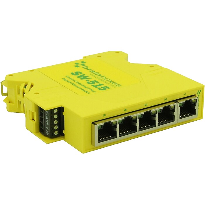 Brainboxes Industrial 5-Port Gigabit Ethernet Unmanaged Switch, 10