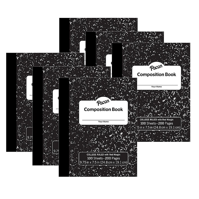 Pacon Composition Notebooks, 9.75" x 7.5", College Ruled, 100 Sheets, Black, 6/Bundle (PACMMK37106-6) image 1