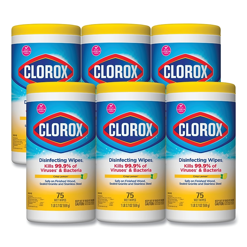 Clorox Disinfecting Wipes, Crisp Lemon, 75/Canister, 6 Canisters/Carton image 1
