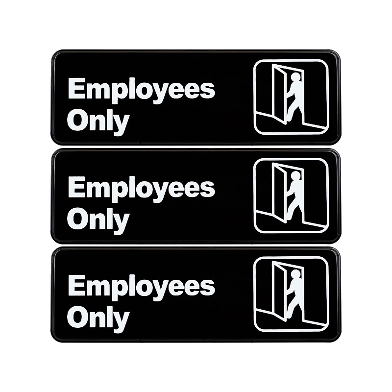 Excello Global Products Employees Only Indoor/Outdoor Wall Sign, 9" x 3", Black/White, 3/Pack (EGP-HD-0050-S) image 1