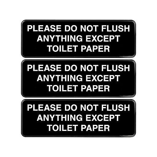 Excello Global Products Please Do Not Flush Indoor/Outdoor Wall Sign, 9" x  3", Black/White, 3/Pack (EGP-HD-0255-S) | Staples